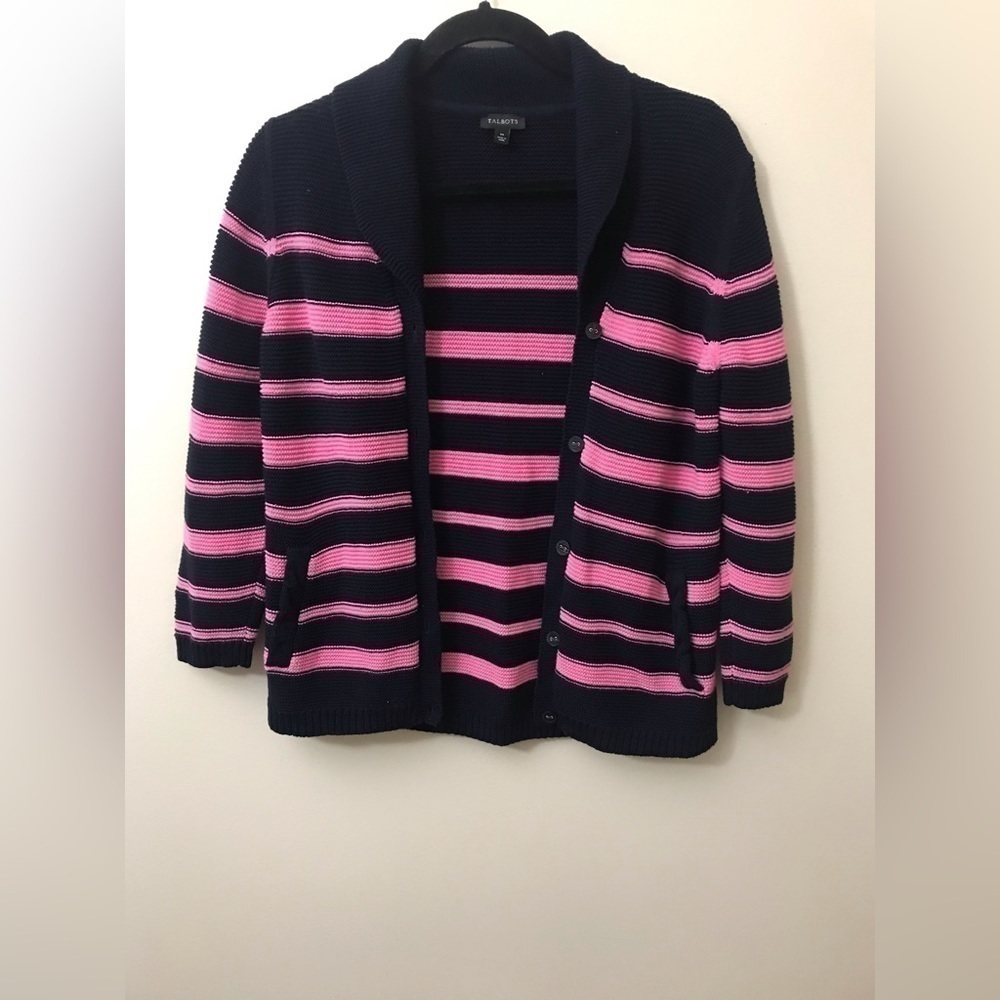𝅺talbots Ladies Cotton Blend Cable Knit Cardigan w/ Shawl Collar & Buttons M - Picture 5 of 14